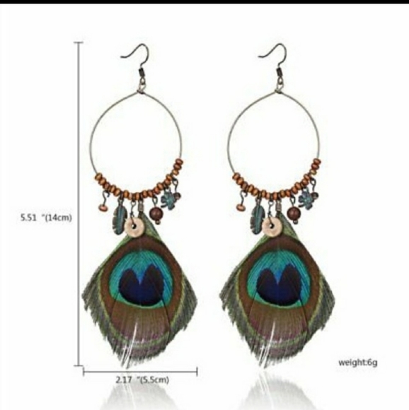 RELISTED Boho hoop peacock feather earrings - Picture 2 of 3